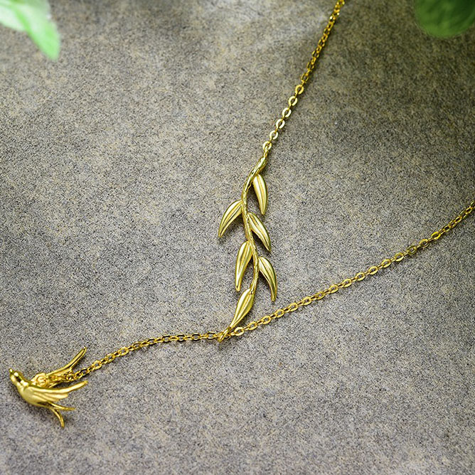 Gold Swallow & Willow Necklace