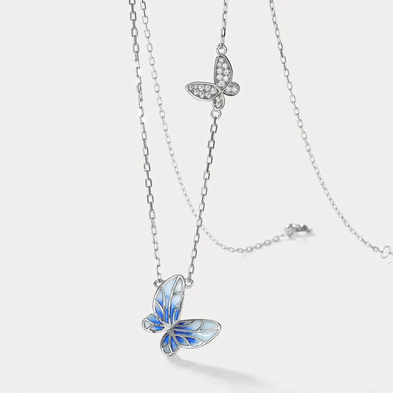 Azure Butterfly Silver Necklace
