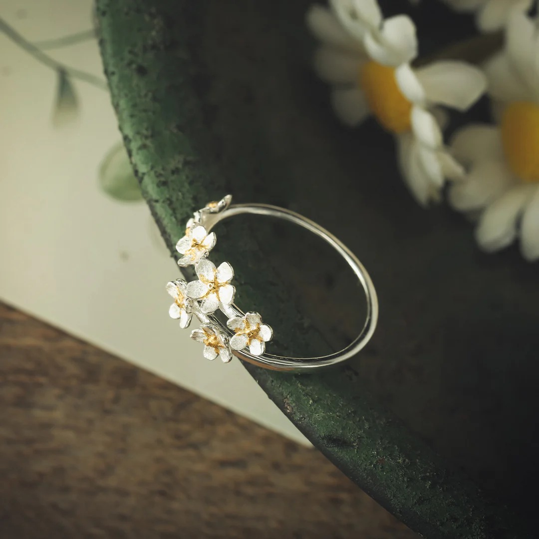 Forget-me-not flower silver ring01