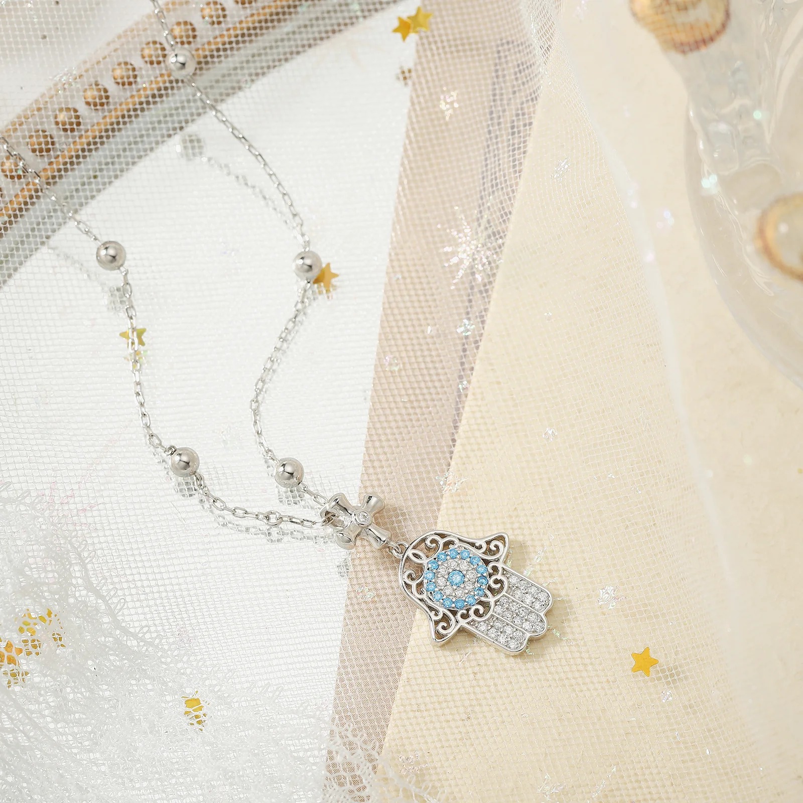 Silver Hamsa Hand Necklace