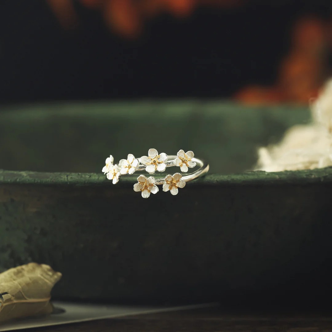 Forget-me-not flower silver ring01