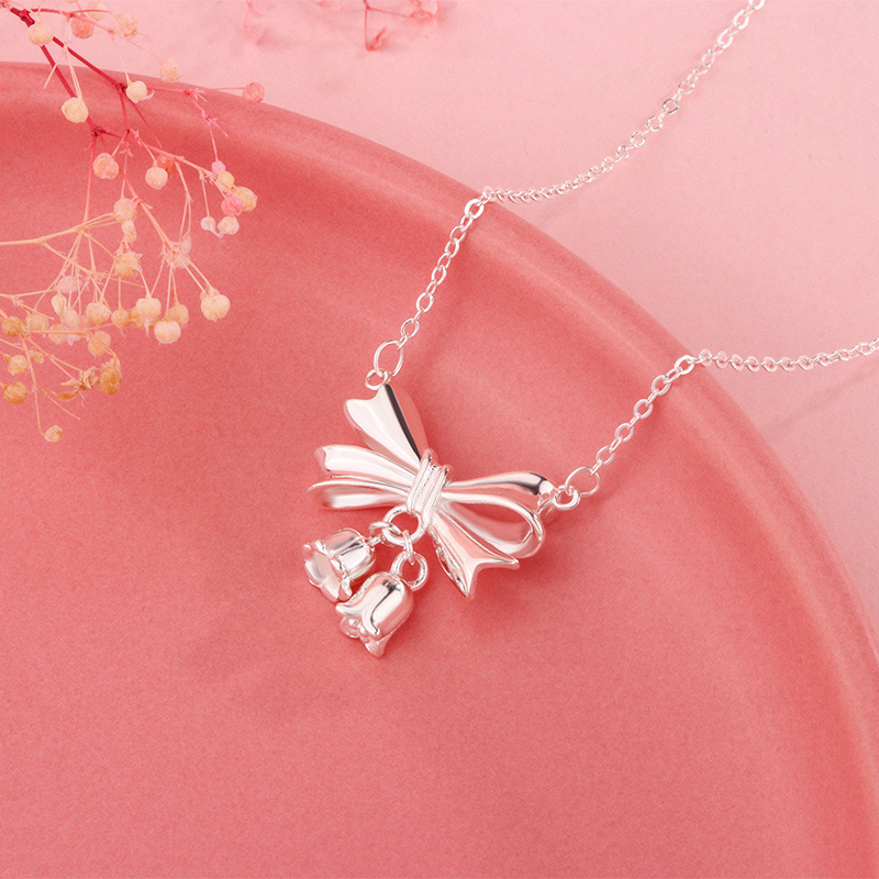 Silver Lily Of The Valley Bow Necklace AL20111904
