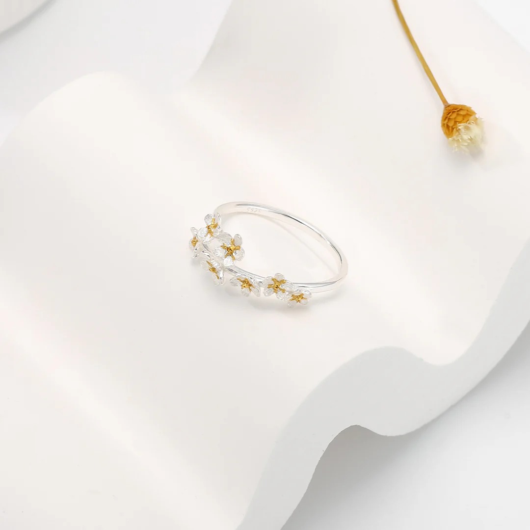 Forget-me-not flower silver ring01