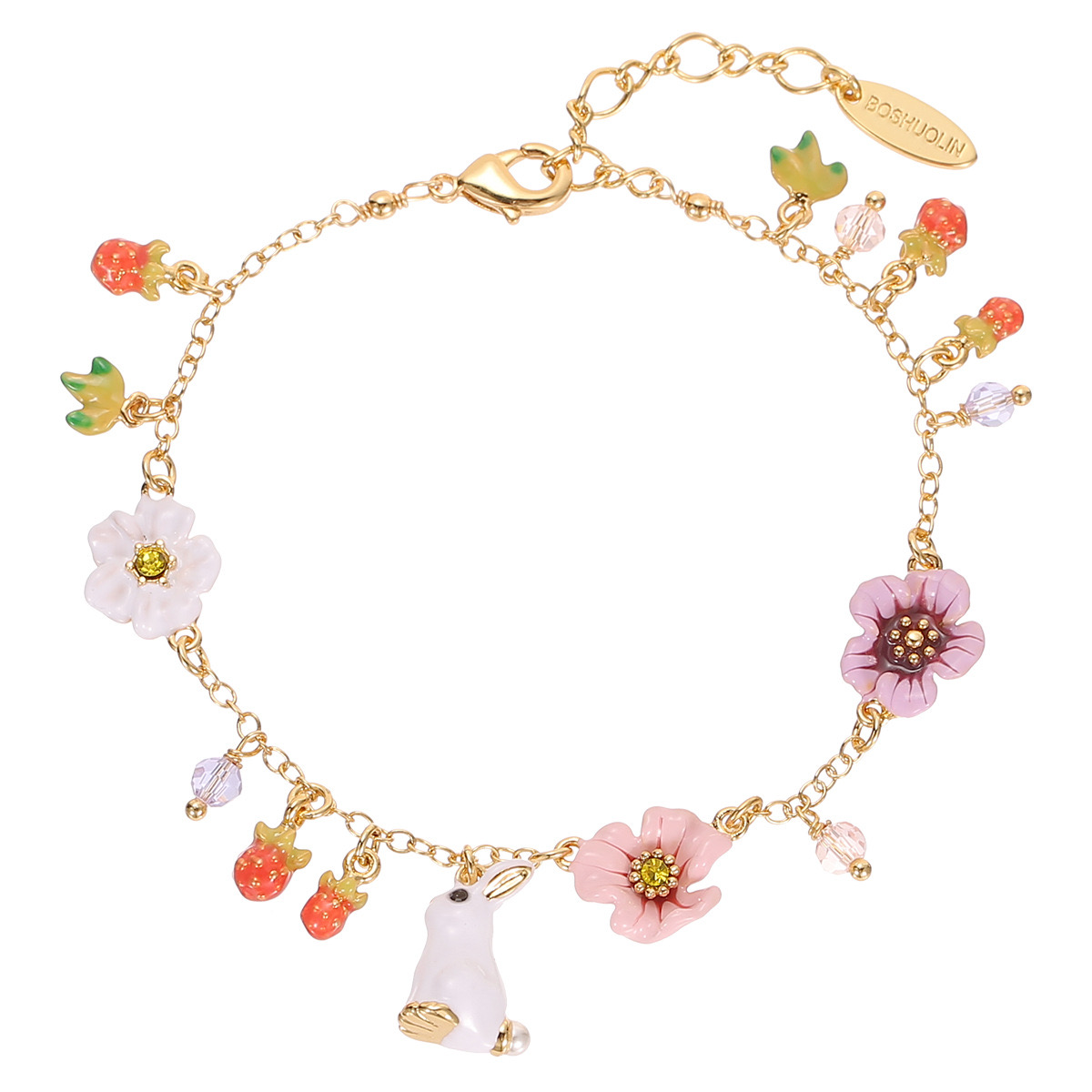 Pastoral style White Rabbit & Flower Bracelet AL24112001