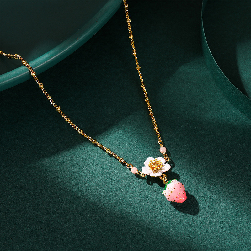 Pastoral style Strawberry & Flower Necklace AL24112003