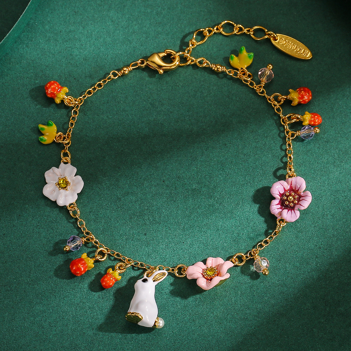 Pastoral style White Rabbit & Flower Bracelet AL24112001