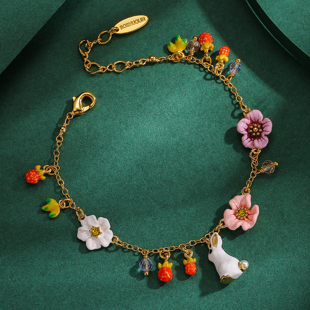 Pastoral style White Rabbit & Flower Bracelet AL24112001