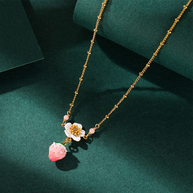 Pastoral style Strawberry & Flower Necklace AL24112003