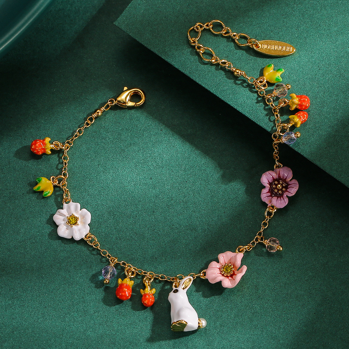Pastoral style White Rabbit & Flower Bracelet AL24112001