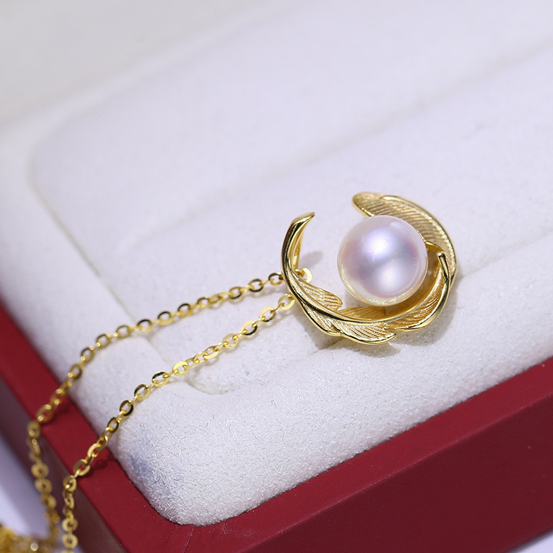 Sterling silver gold plated feather pearl necklace
