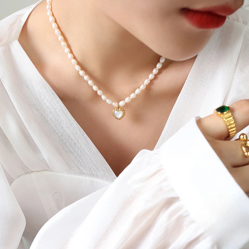 Natural Freshwater Pearl Love Eternity Heart Pendant Necklace