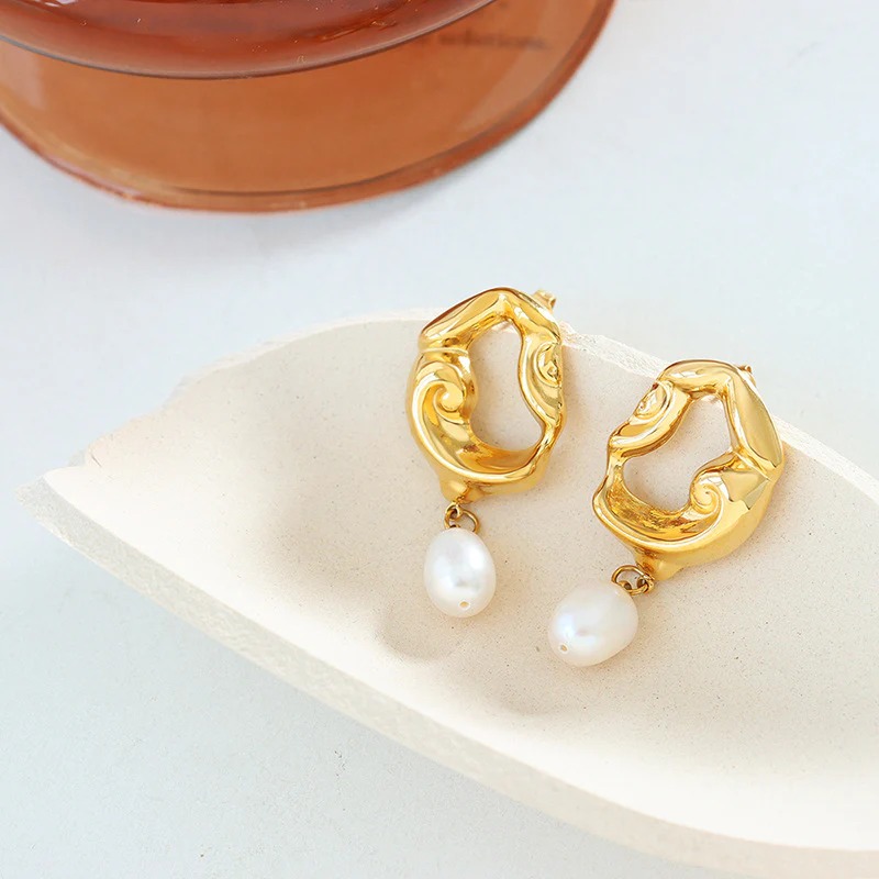 Irregular Shape Freshwater Pearl Drop Earrings AL2411313