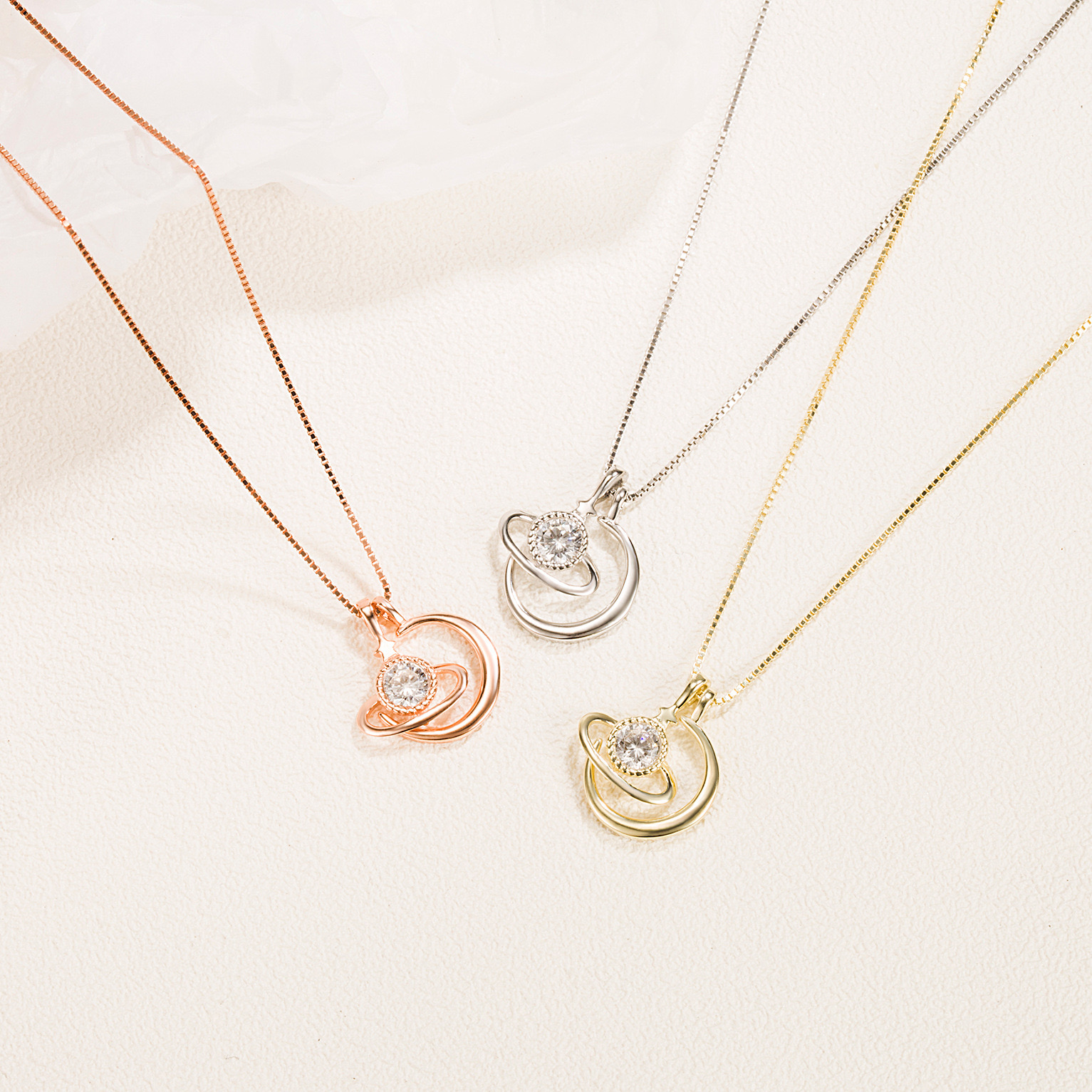 Saturn & Moon Necklace  AL24112014