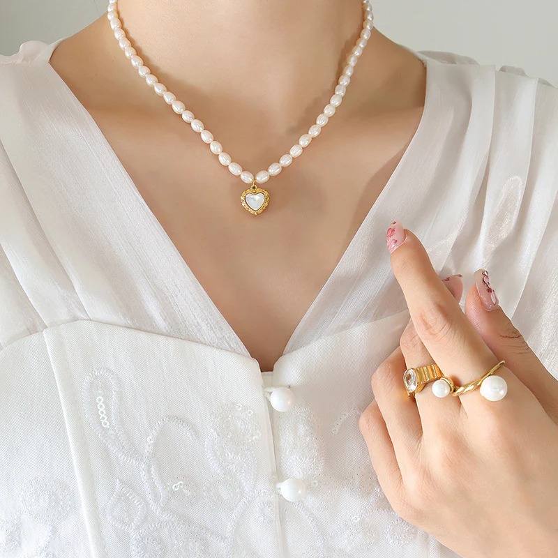 Natural Freshwater Pearl Love Eternity Heart Pendant Necklace