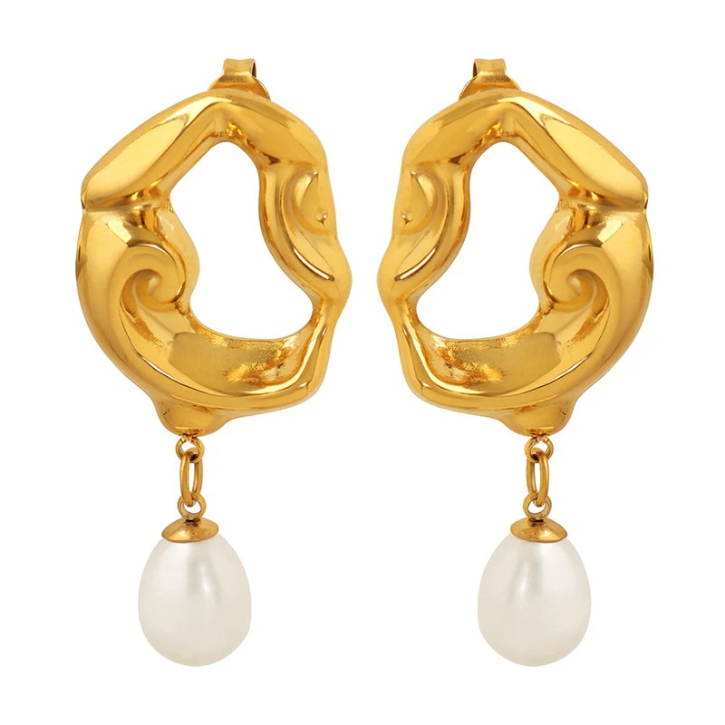 Irregular Shape Freshwater Pearl Drop Earrings AL2411313
