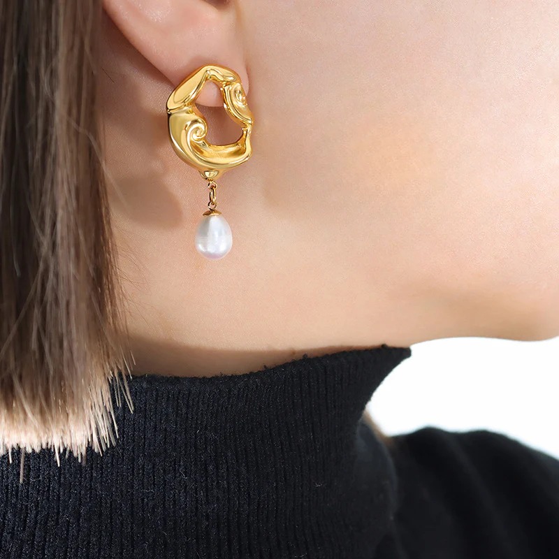 Irregular Shape Freshwater Pearl Drop Earrings AL2411313