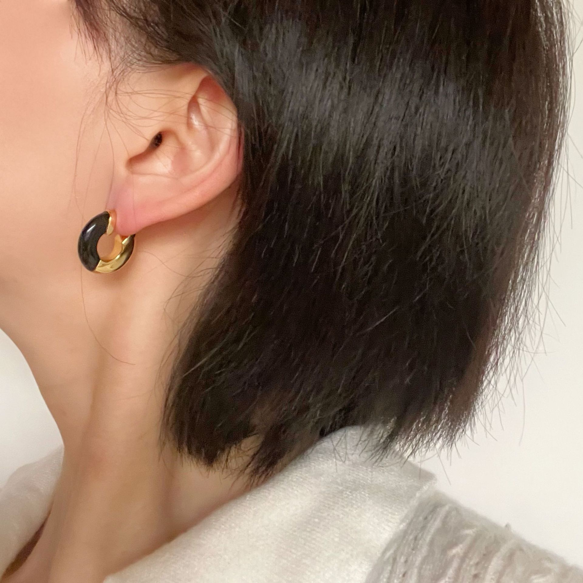 Natural agate earrings (14K gold plated)