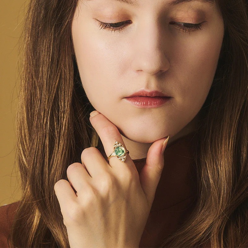Pearl and Moss Agate Ring (10K Gold Plated)