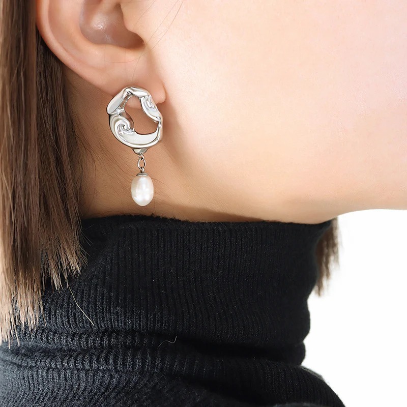 Irregular Shape Freshwater Pearl Drop Earrings AL2411313