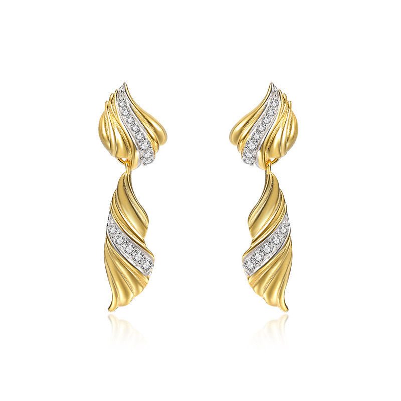 14K gold plated spiral zircon earrings