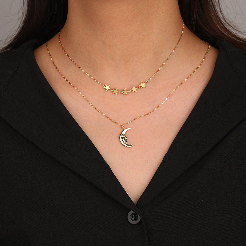 Star Moon Double Chain Light Luxury Necklace  AL24112237