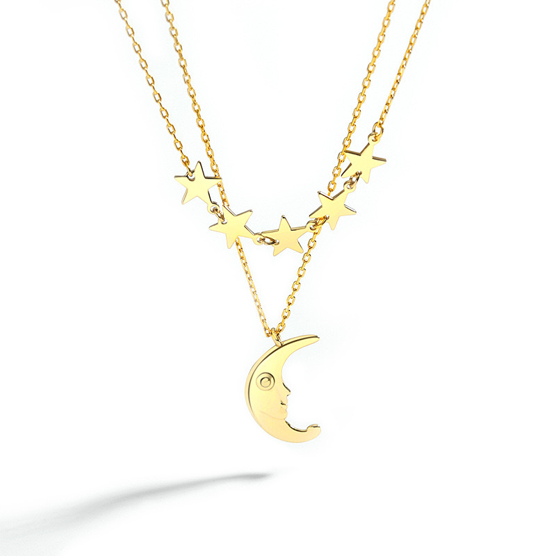Star Moon Double Chain Light Luxury Necklace  AL24112237