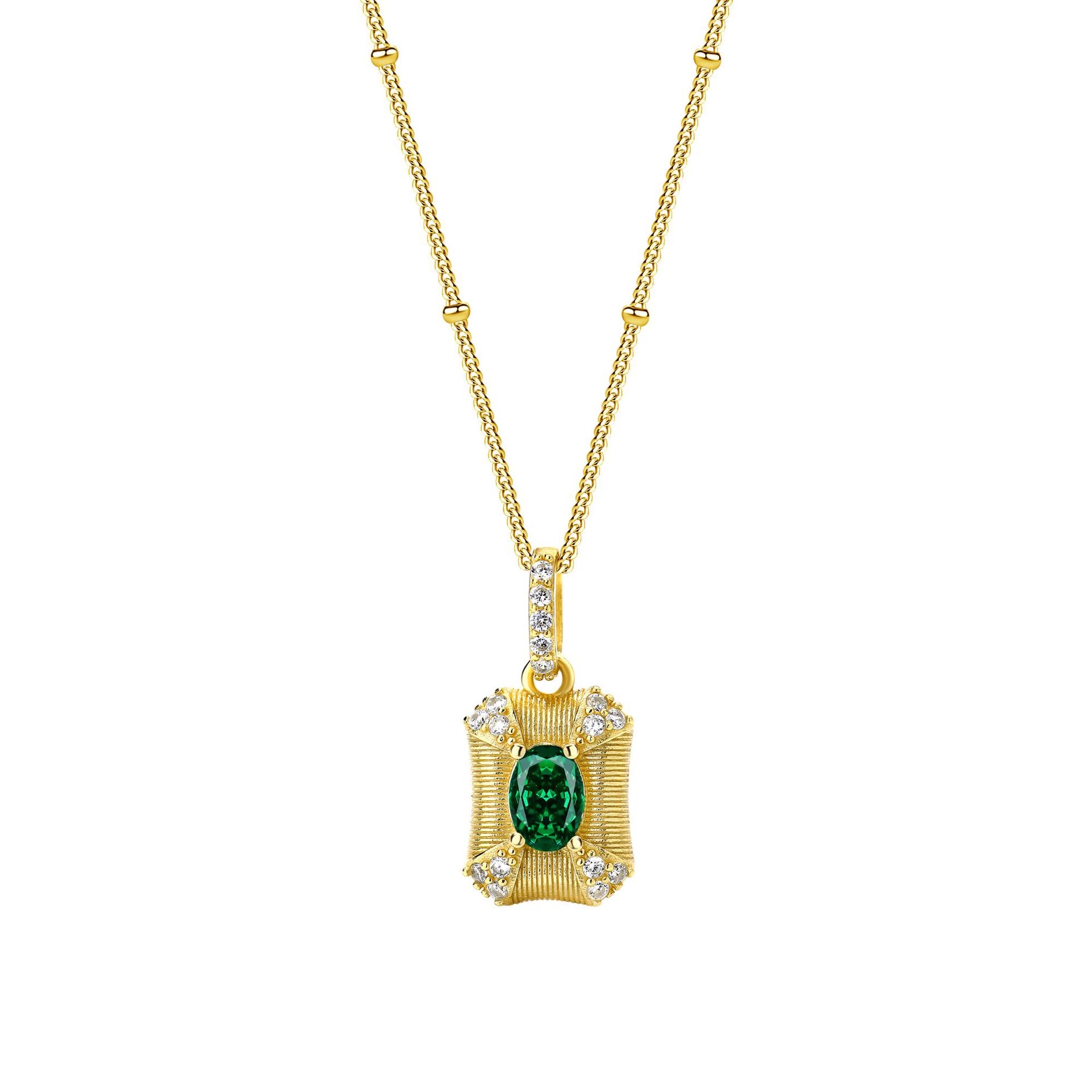 Sugar cube design green zircon light luxury necklace AL24112244