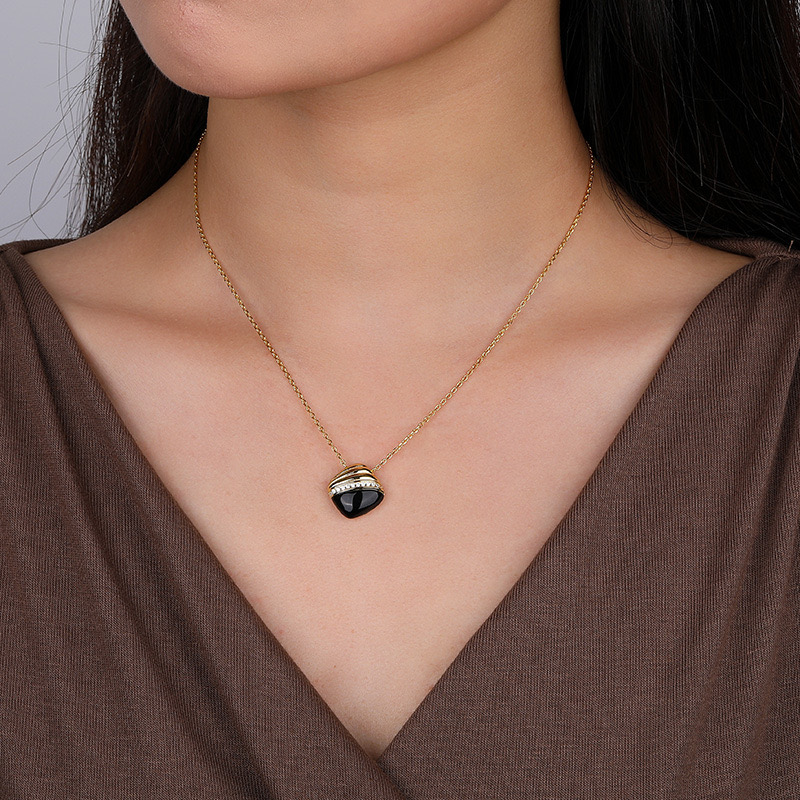 Light luxury black agate cool style necklace AL24112238