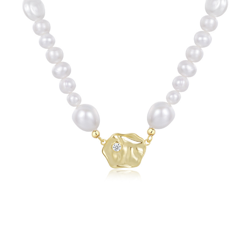 Shaped natural pearl (18K silver-plated pendant) necklace