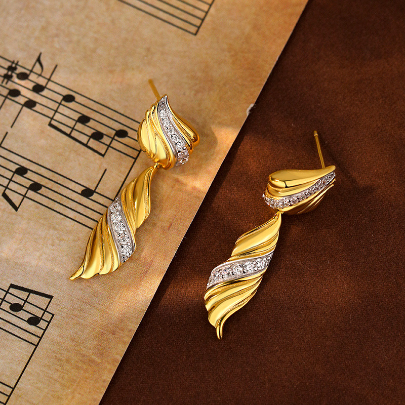 14K gold plated spiral zircon earrings