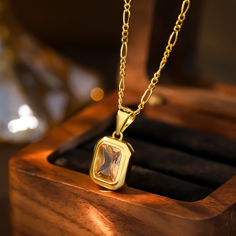 Rectangular champagne zircon niche necklace AL24112221