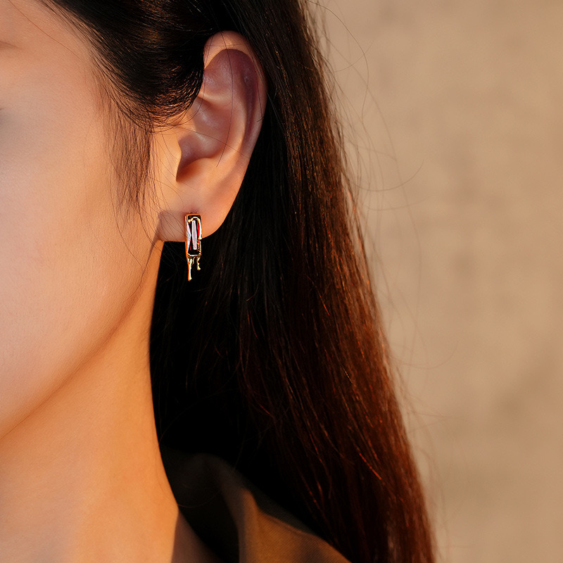 Lava Zirconia Gold Plated Square Earrings