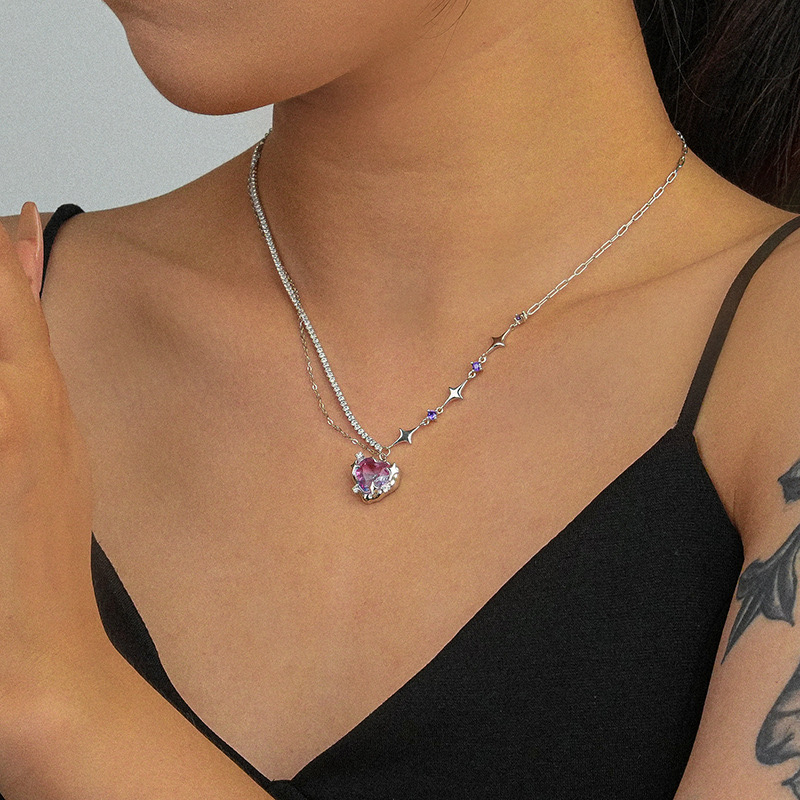 Light luxury gradient heart shape pendant necklace AL24112232