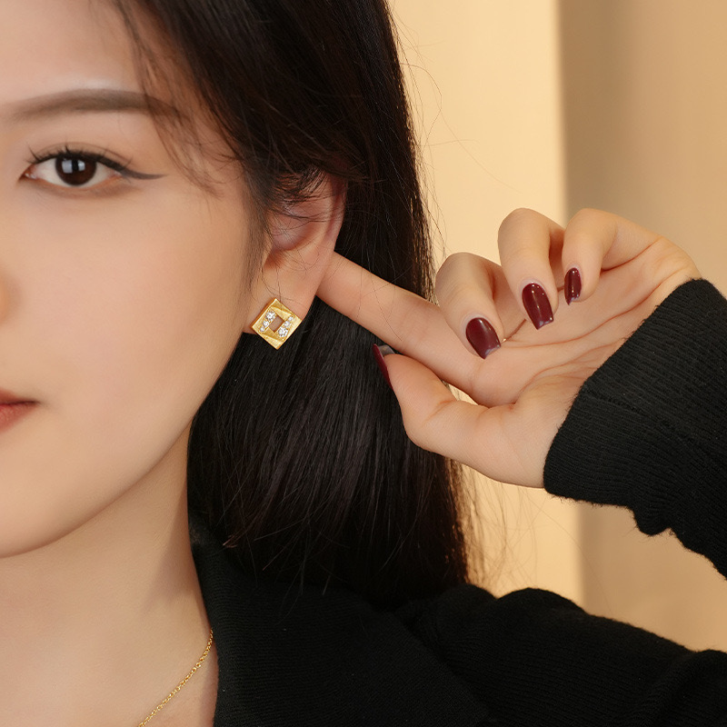 Light luxury geometric hollow brushed earrings