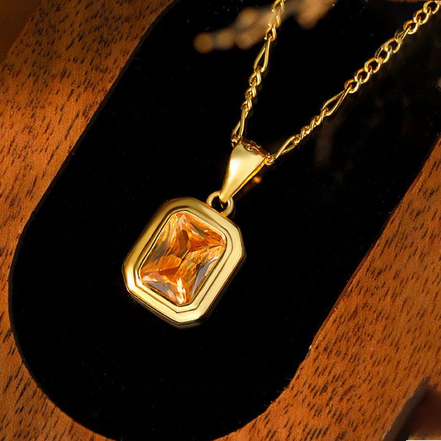 Rectangular champagne zircon niche necklace AL24112221
