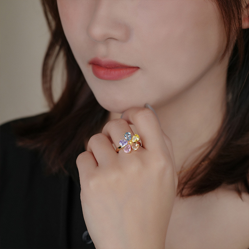 14K gold-plated colorful flower ring