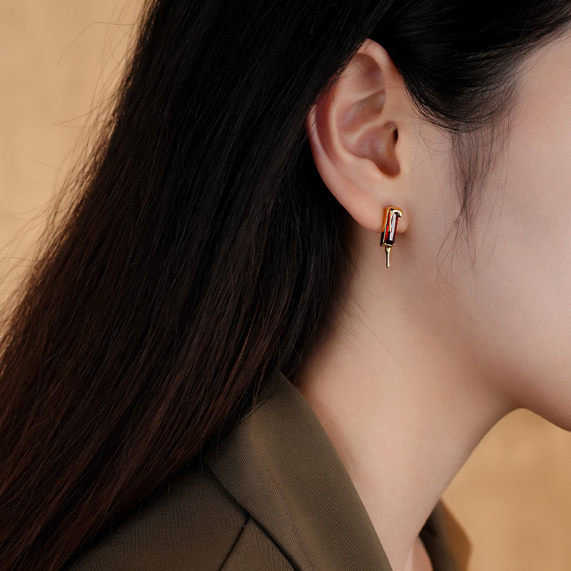 Lava Zirconia Gold Plated Square Earrings