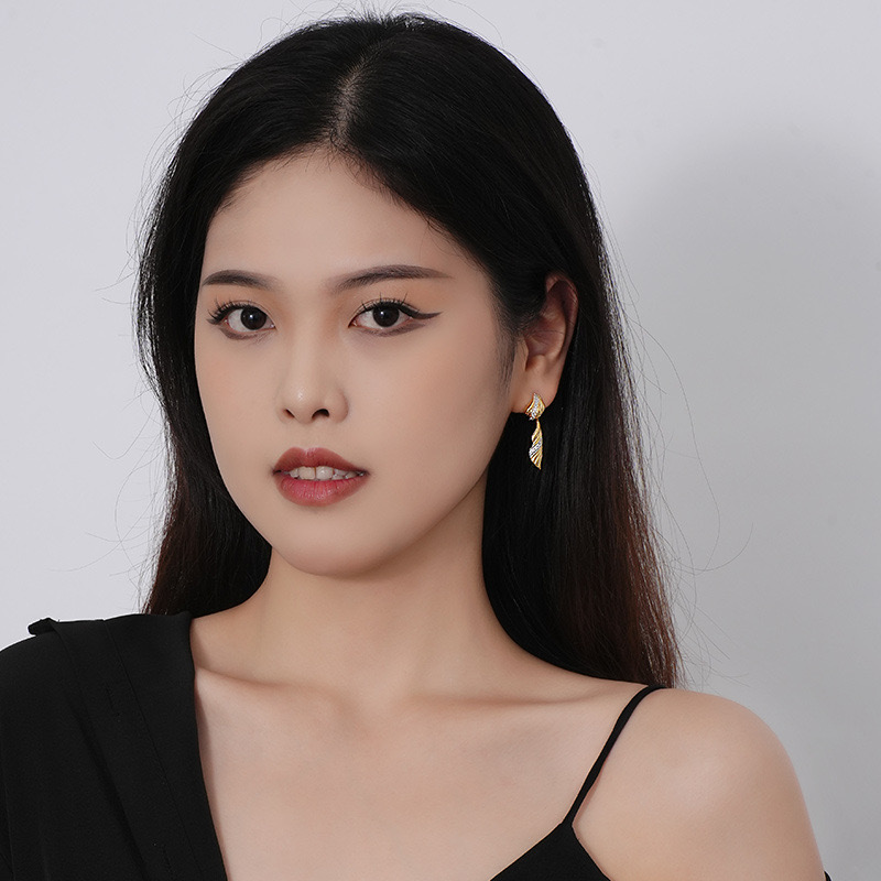 14K gold plated spiral zircon earrings