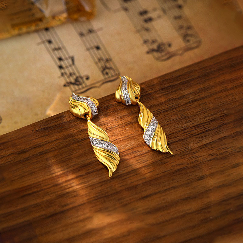 14K gold plated spiral zircon earrings
