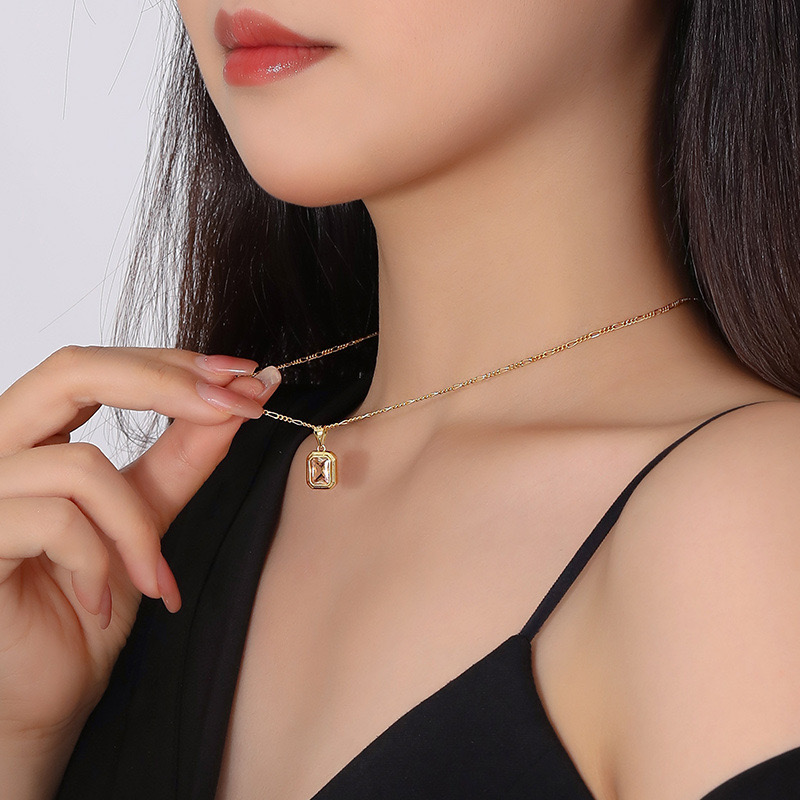 Rectangular champagne zircon niche necklace AL24112221
