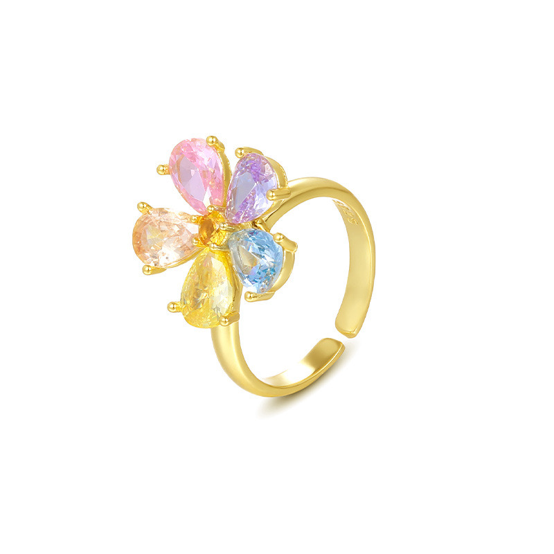 14K gold-plated colorful flower ring
