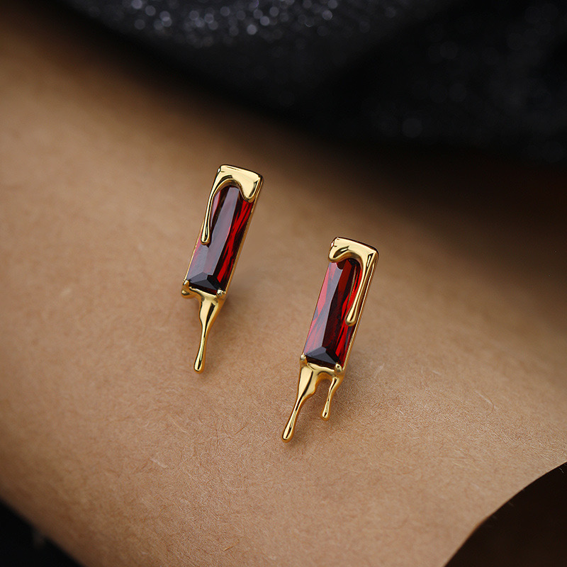 Lava Zirconia Gold Plated Square Earrings