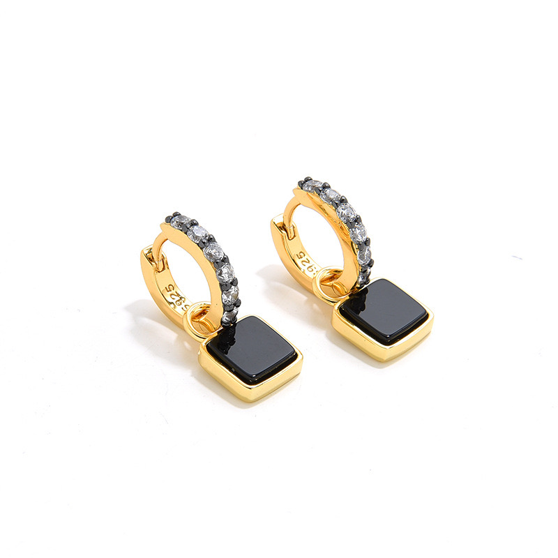 Mysterious black natural agate earrings