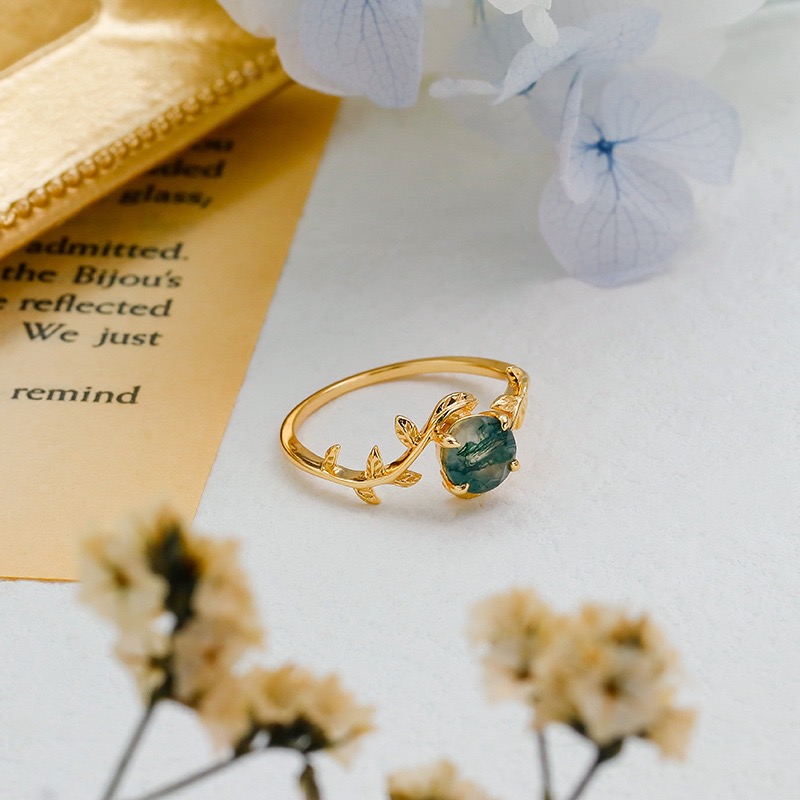 Natural Agate Green Spring Garden Ring