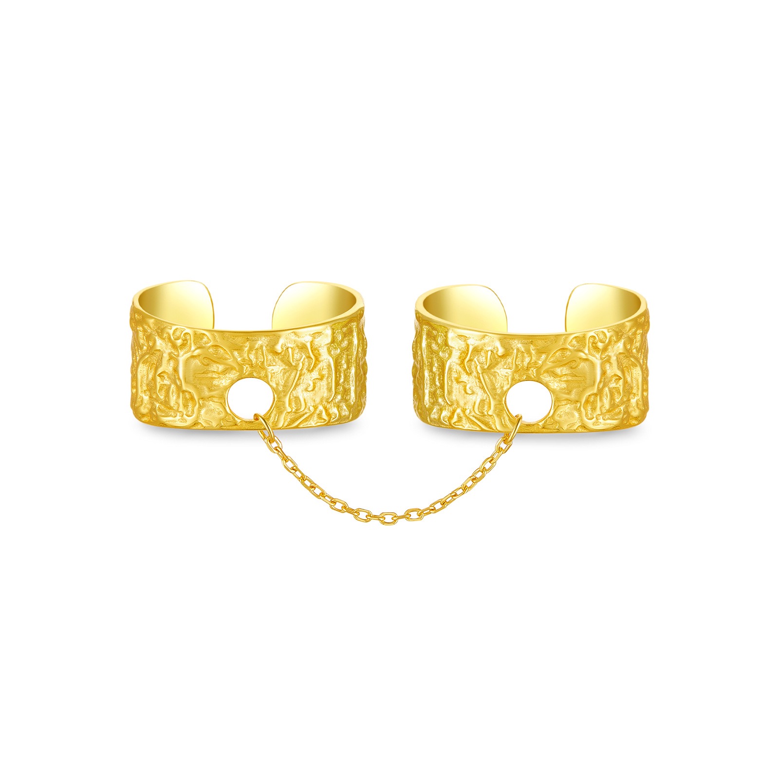 18K gold-plated personalized double ring on one hand