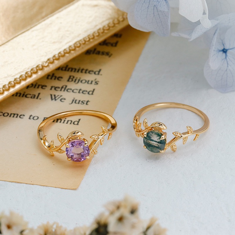 Natural Agate Green Spring Garden Ring