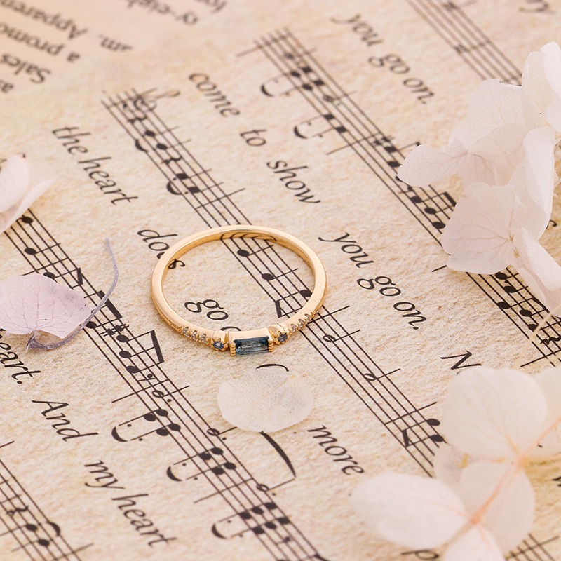 14K gold plated natural blue lapis lazuli ring