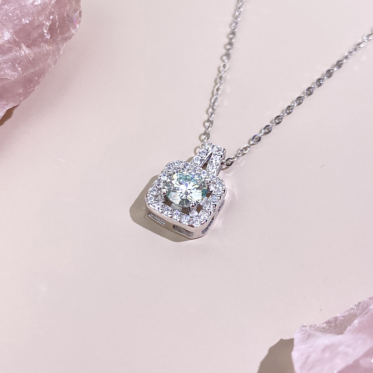 Half a carat square moissanite pendant necklace  S925  silver . AL24112397