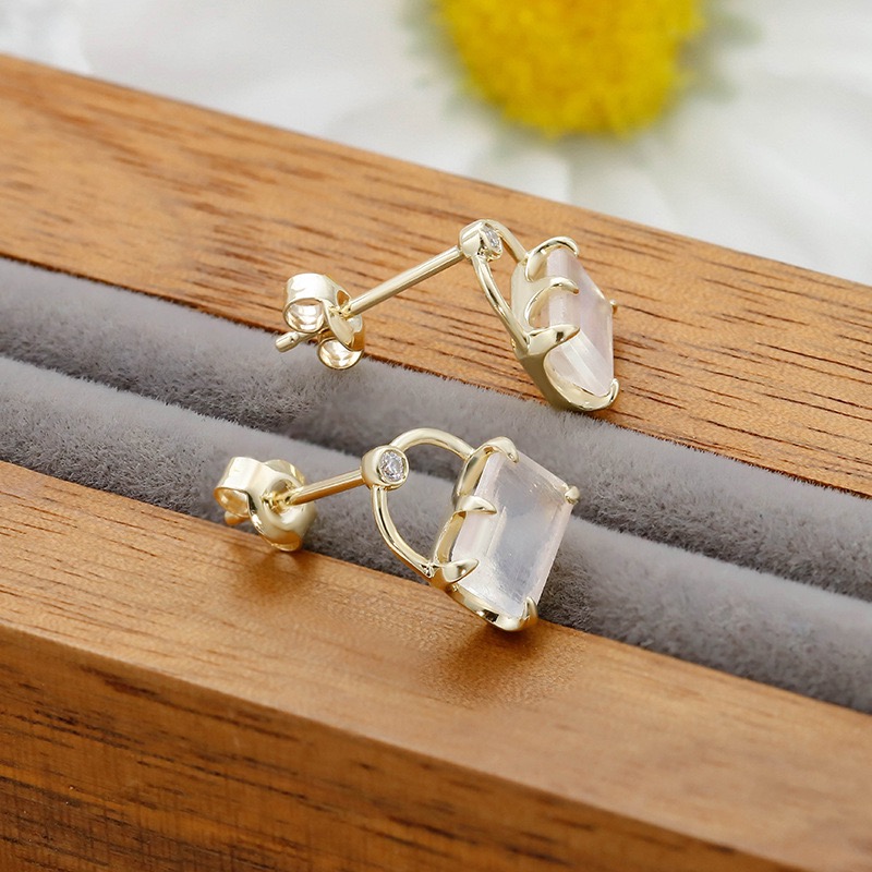 14K plated moonstone (set with diamonds) earrings