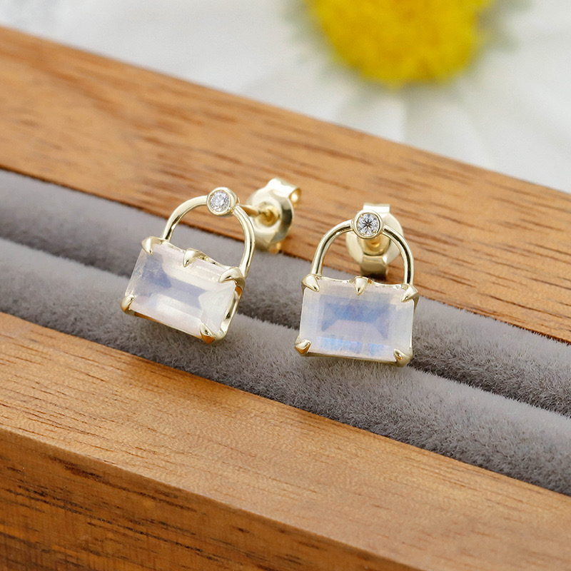 14K plated moonstone (set with diamonds) earrings